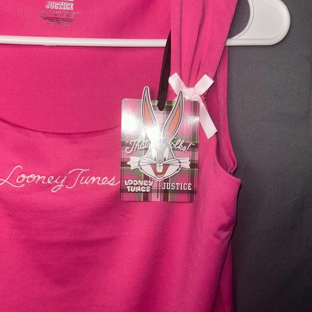 Justice‎ Looney Tunes Girls Pink Bow Detail Tank Top Size L 12/14 NWT